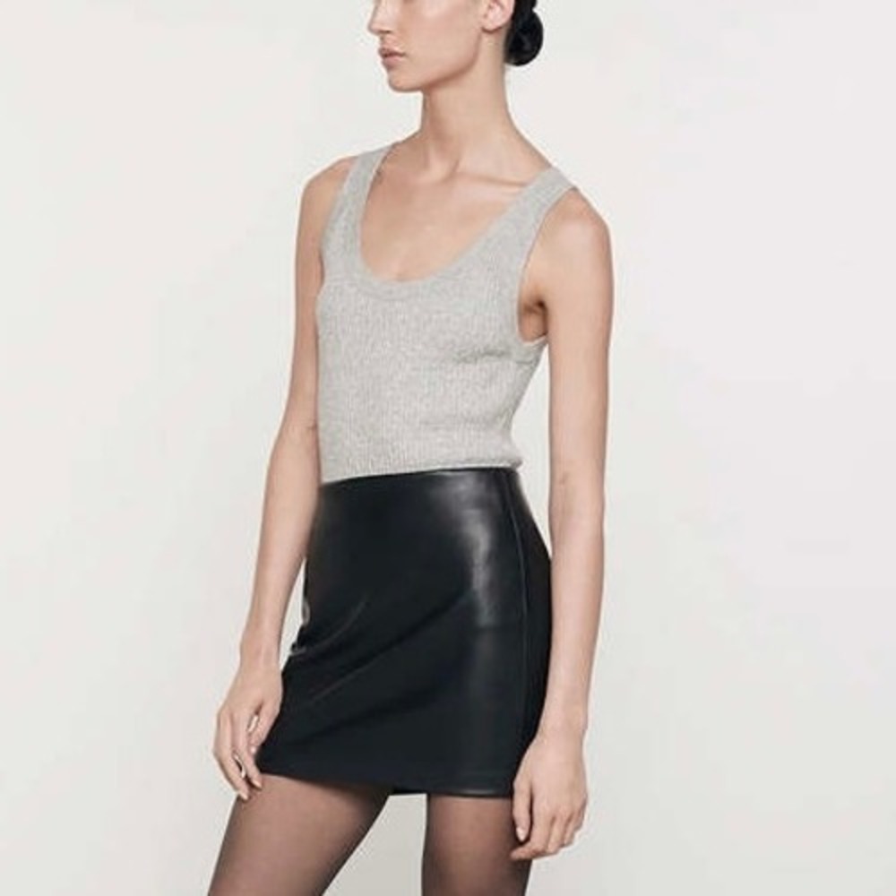ENZA COSTA Cashmere Cotton Pointelle Knit Tank Top Large Gray Sleeveless Scoop